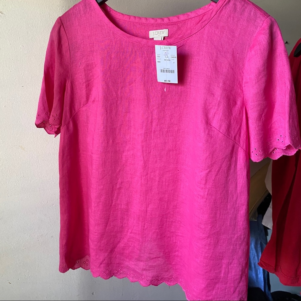 J crew pink linen top